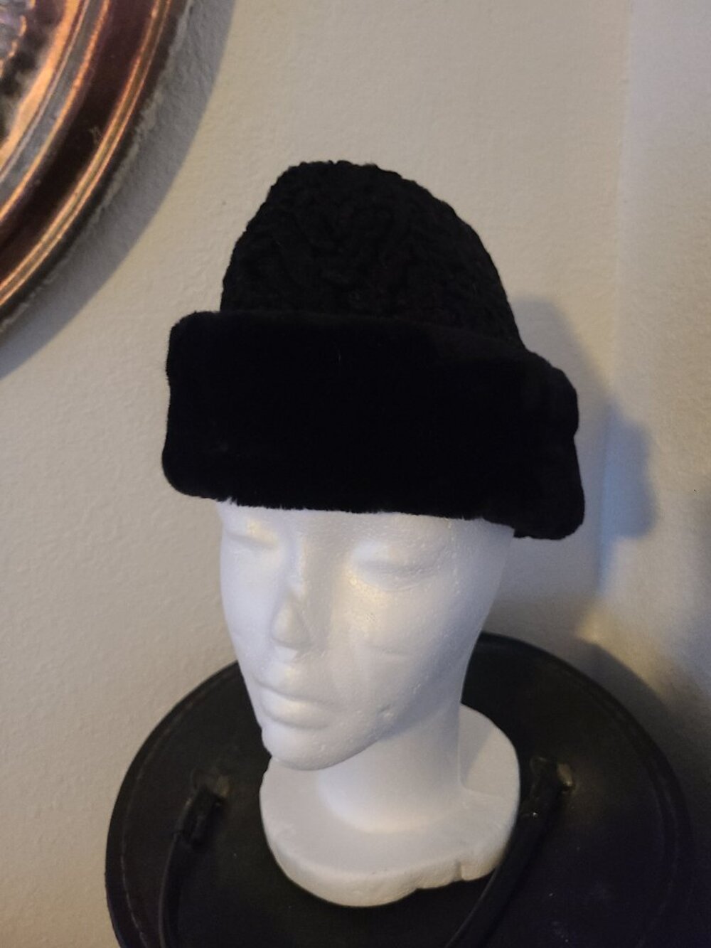 VTG 50's Persian Lamb Hat Fur Trim with Ear Flaps & Quilted Satin Lining Union M